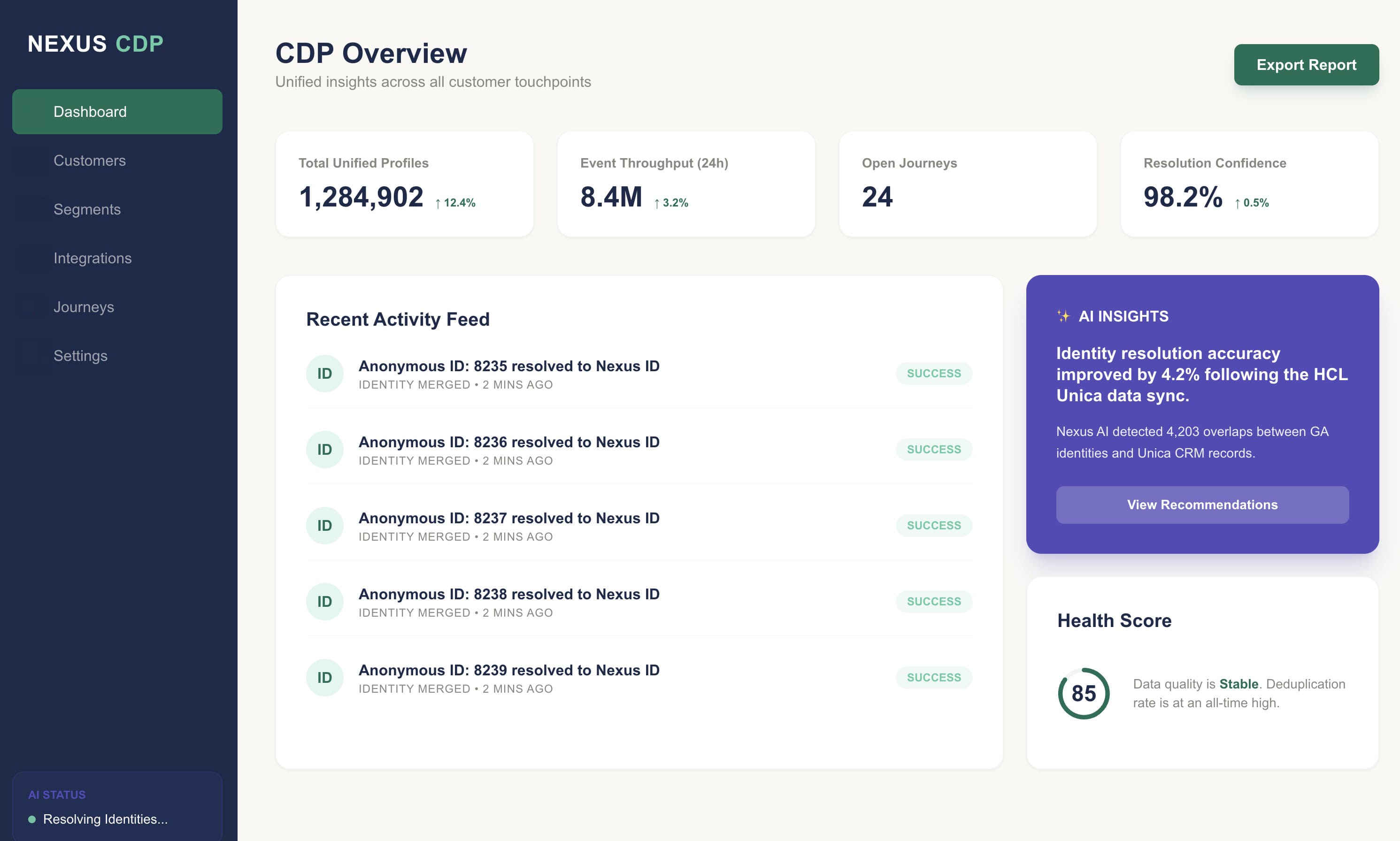 Nexus CDP Overview 儀表板